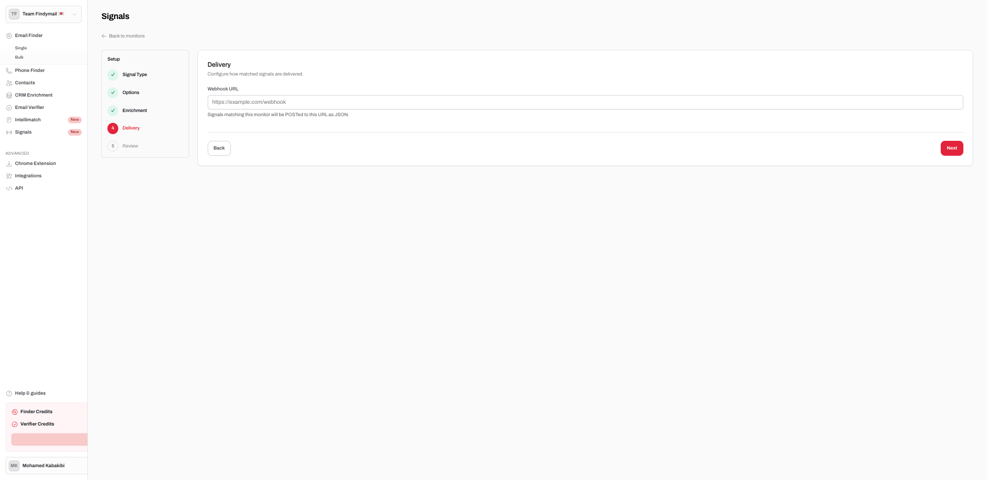 Delivery step with webhook URL field